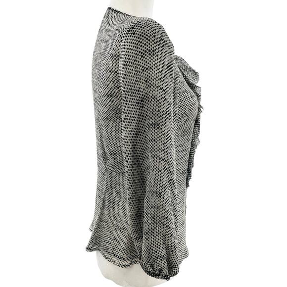 Lida Baday Black & White Silk Polka Dot Sheer Ruffle Blouse Women Sz 2 - Picture 4 of 14